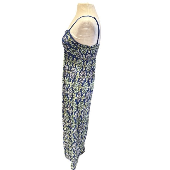 Blue & Green Patterned Maxi Dress With Adjustable Spaghetti Straps Elastic Back - Picture 2 of 6